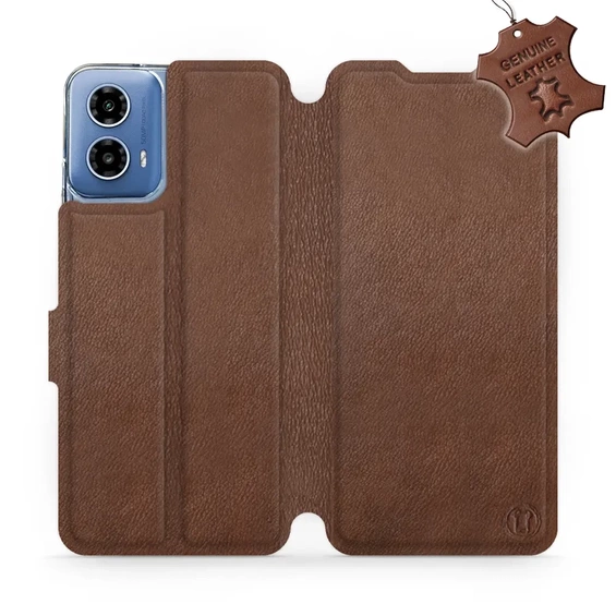 Etui ze skóry naturalnej do Motorola Moto G34 5G - wzór Brown Leather