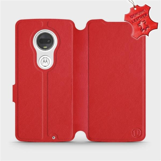 Etui ze skóry naturalnej do Motorola Moto G7 Plus - wzór Red Leather