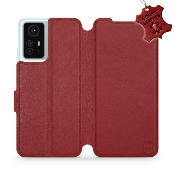 Etui ze skóry naturalnej do Xiaomi Redmi Note 12S - wzór Dark Red Leather