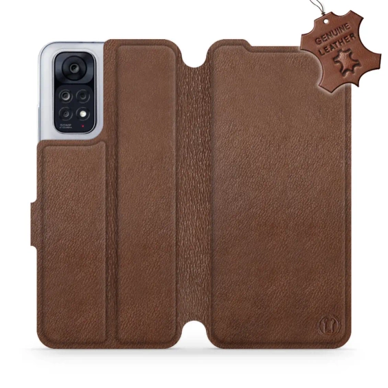 Etui ze skóry naturalnej do Xiaomi Redmi Note 11 - wzór Brown Leather