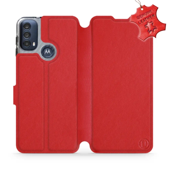 Etui ze skóry naturalnej do Motorola Moto E40 - wzór Red Leather