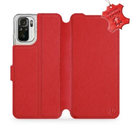 Etui ze skóry naturalnej do Xiaomi Redmi Note 10S - wzór Red Leather