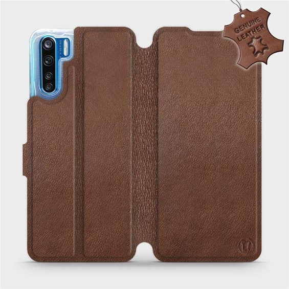 Etui ze skóry naturalnej do OPPO A91 - wzór Brown Leather