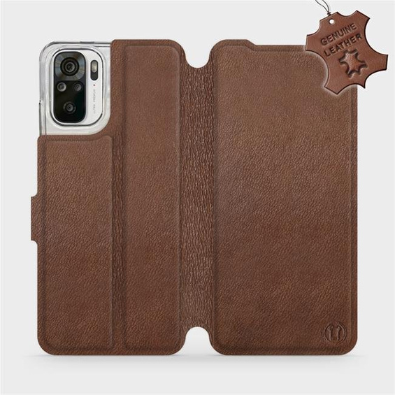 Etui ze skóry naturalnej do Xiaomi Redmi Note 10S - wzór Brown Leather