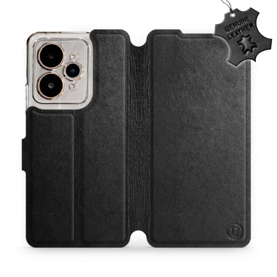 Etui ze skóry naturalnej do Realme 15 5G - wzór Black Leather