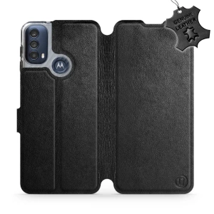 Etui ze skóry naturalnej do Motorola Moto E40 - wzór Black Leather