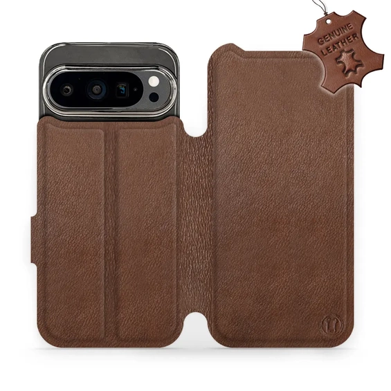 Etui ze skóry naturalnej do Google Pixel 9 Pro - wzór Brown Leather