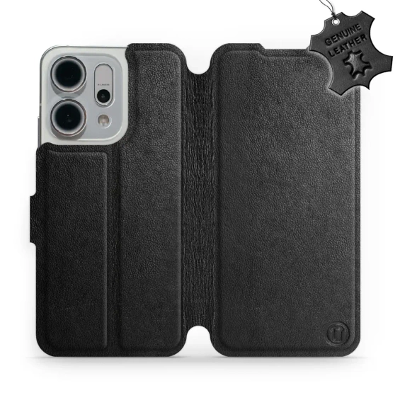 Etui ze skóry naturalnej do OPPO Reno 14 5G - wzór Black Leather