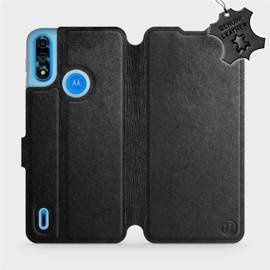 Etui ze skóry naturalnej do Motorola Moto E7i Power - wzór Black Leather