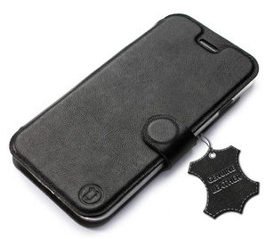 Etui ze skóry naturalnej do Huawei Nova 5T - wzór Black Leather