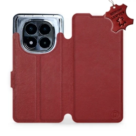 Etui ze skóry naturalnej do Xiaomi POCO X7 - wzór Dark Red Leather