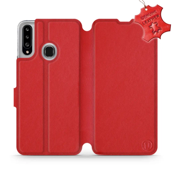Etui ze skóry naturalnej do Samsung Galaxy A20S - wzór Red Leather