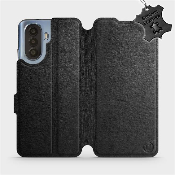Etui ze skóry naturalnej do Huawei Nova Y70 - wzór Black Leather