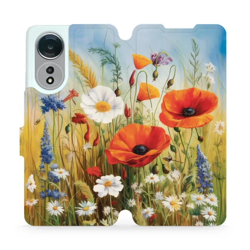 Mobiwear Book, Displayschutz, magnetischer Verschluss, Silikoneinlage, Schutz, Wiesenblumen