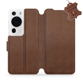 Etui ze skóry naturalnej do Huawei P60 Pro - wzór Brown Leather