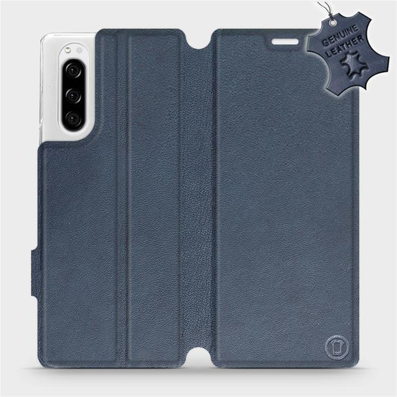 Etui ze skóry naturalnej do Sony Xperia 5 - wzór Blue Leather