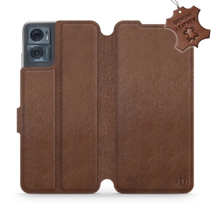 Etui ze skóry naturalnej do Motorola Moto E22i - wzór Brown Leather