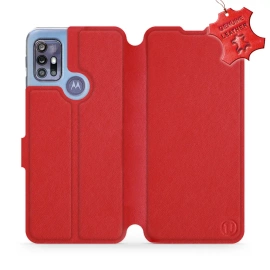 Etui ze skóry naturalnej do Motorola Moto G30 - wzór Red Leather