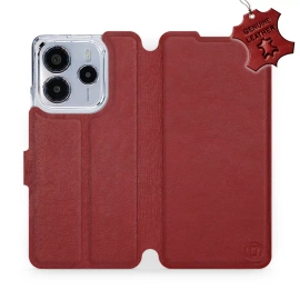 Etui ze skóry naturalnej do Xiaomi Redmi Note 14 4G - wzór Dark Red Leather