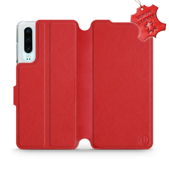 Etui ze skóry naturalnej do Huawei P30 - wzór Red Leather