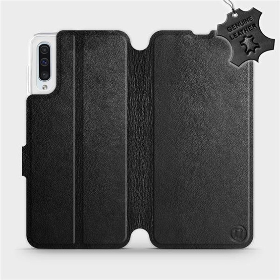 Etui ze skóry naturalnej do Samsung Galaxy A50 - wzór Black Leather