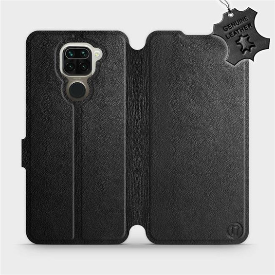 Etui ze skóry naturalnej do Xiaomi Redmi Note 9 - wzór Black Leather