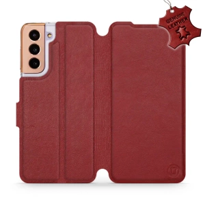 Etui ze skóry naturalnej do Samsung Galaxy S21 - wzór Dark Red Leather
