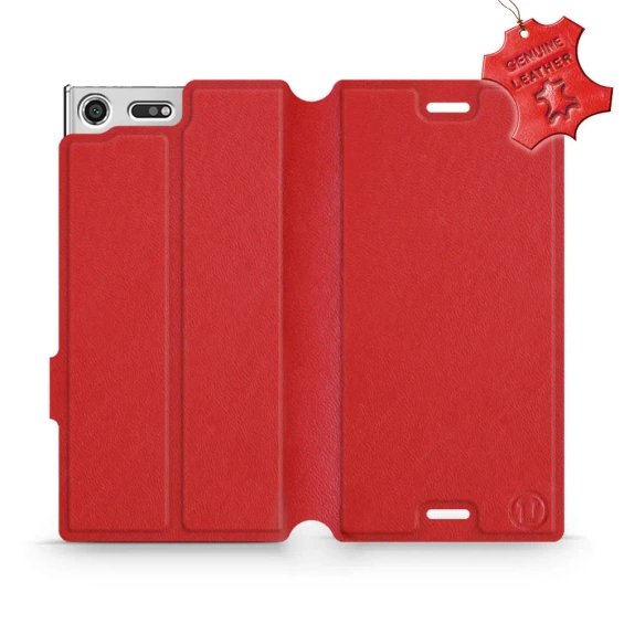 Etui ze skóry naturalnej do Sony Xperia XZ Premium - wzór Red Leather