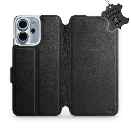 Etui ze skóry naturalnej do OPPO Reno 14 FS 5G - wzór Black Leather