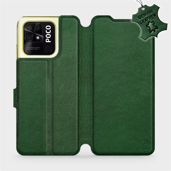 Etui ze skóry naturalnej do Xiaomi POCO C40 - wzór Green Leather