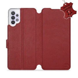 Etui ze skóry naturalnej do Samsung Galaxy M32 5G - wzór Dark Red Leather