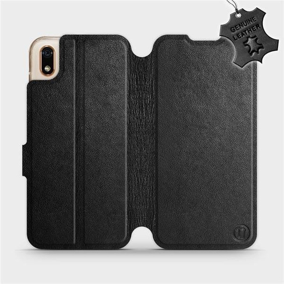 Etui ze skóry naturalnej do Huawei Y5 2019 - wzór Black Leather