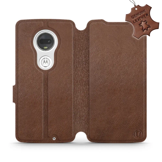 Etui ze skóry naturalnej do Motorola Moto G7 Plus - wzór Brown Leather