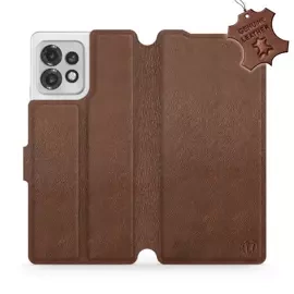 Etui ze skóry naturalnej do Motorola Edge 40 Pro - wzór Brown Leather