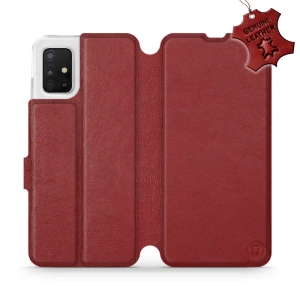 Etui ze skóry naturalnej do Samsung Galaxy A51 - wzór Dark Red Leather
