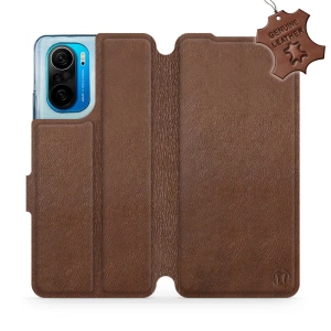 Etui ze skóry naturalnej do Xiaomi POCO F3 - wzór Brown Leather