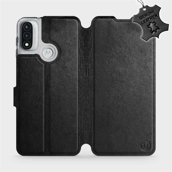 Etui ze skóry naturalnej do Motorola Moto E20 - wzór Black Leather