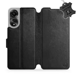 Etui ze skóry naturalnej do OPPO A78 5G - wzór Black Leather