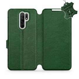 Etui ze skóry naturalnej do Xiaomi Redmi 9 - wzór Green Leather