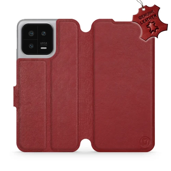 Etui ze skóry naturalnej do Xiaomi 13 - wzór Dark Red Leather