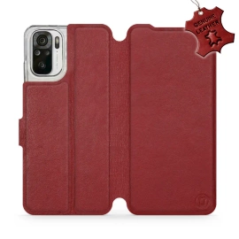 Etui ze skóry naturalnej do Xiaomi Redmi Note 10S - wzór Dark Red Leather