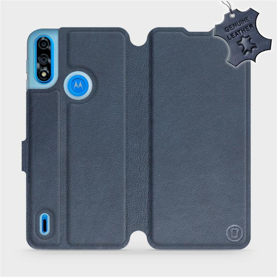 Etui ze skóry naturalnej do Motorola Moto E7 Power - wzór Blue Leather