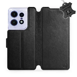 Etui ze skóry naturalnej do Motorola Edge 50 Pro - wzór Black Leather