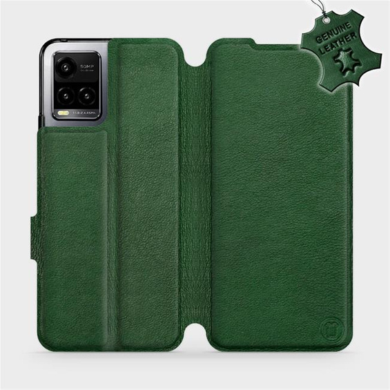 Etui ze skóry naturalnej do Vivo Y33S - wzór Green Leather