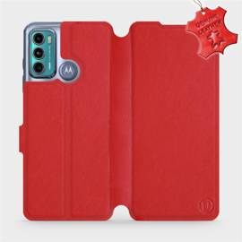 Etui ze skóry naturalnej do Motorola Moto G60 - wzór Red Leather