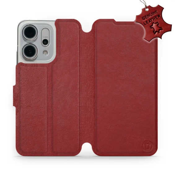 Etui ze skóry naturalnej do OPPO Reno 14 5G - wzór Dark Red Leather