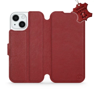 Etui ze skóry naturalnej do Apple iPhone 15 - wzór Dark Red Leather