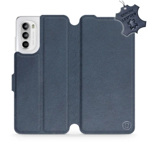 Etui ze skóry naturalnej do Motorola Moto G52 - wzór Blue Leather