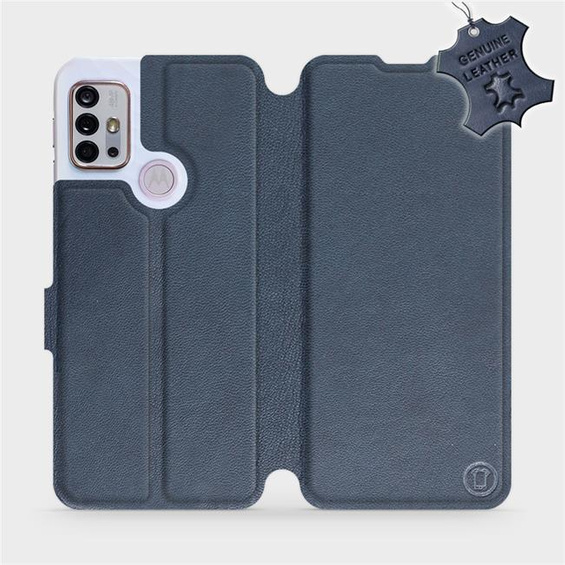 Etui ze skóry naturalnej do Motorola Moto G10 - wzór Blue Leather