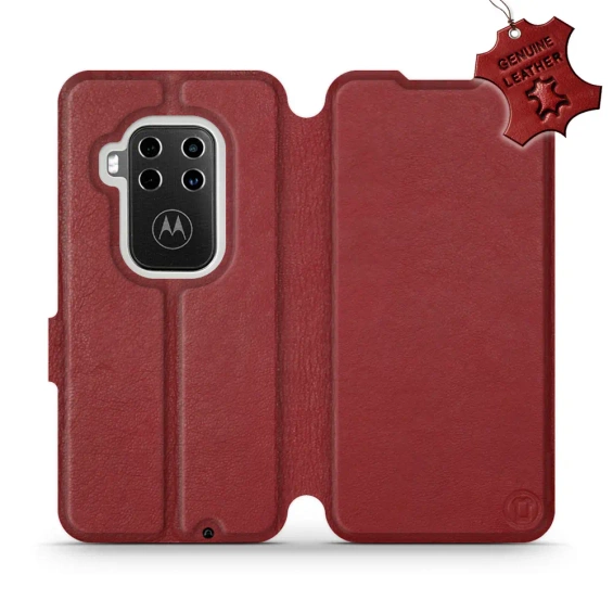 Etui ze skóry naturalnej do Motorola One Zoom - wzór Dark Red Leather